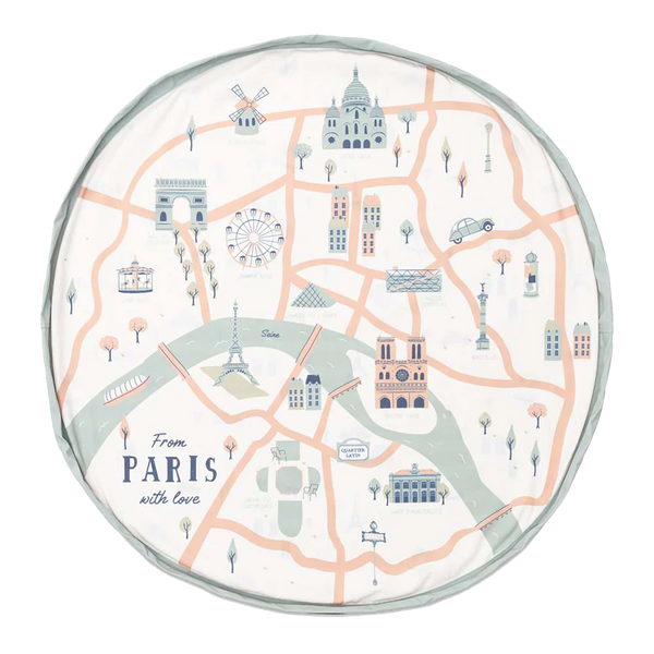 Play Mat and Toy Storage Bag - Durable Floor Activity Organizer Mat 140CM (PARIS MAP)