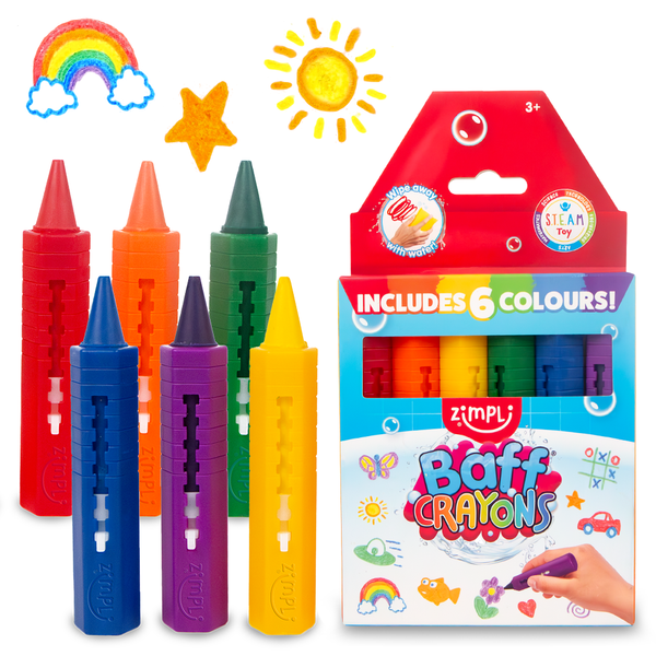 Zimpli Baff Crayons 6 Pack Colourful Arts & Crafts Bath Toy